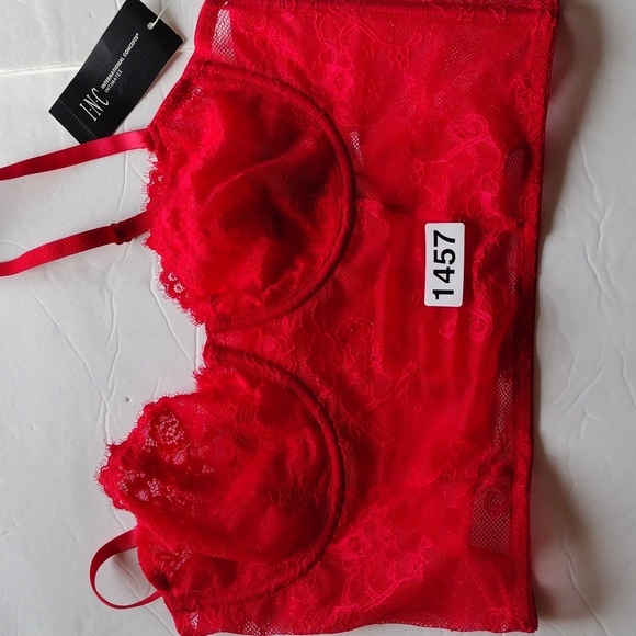 INC International Concepts Sz M Longline Underwire Bra Lace Bustier Red - Picture 2 of 8